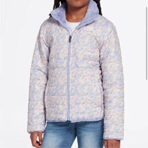 The North Face Reversible Mossbud Swirl Jacket Insulated Floral Purple Fleece